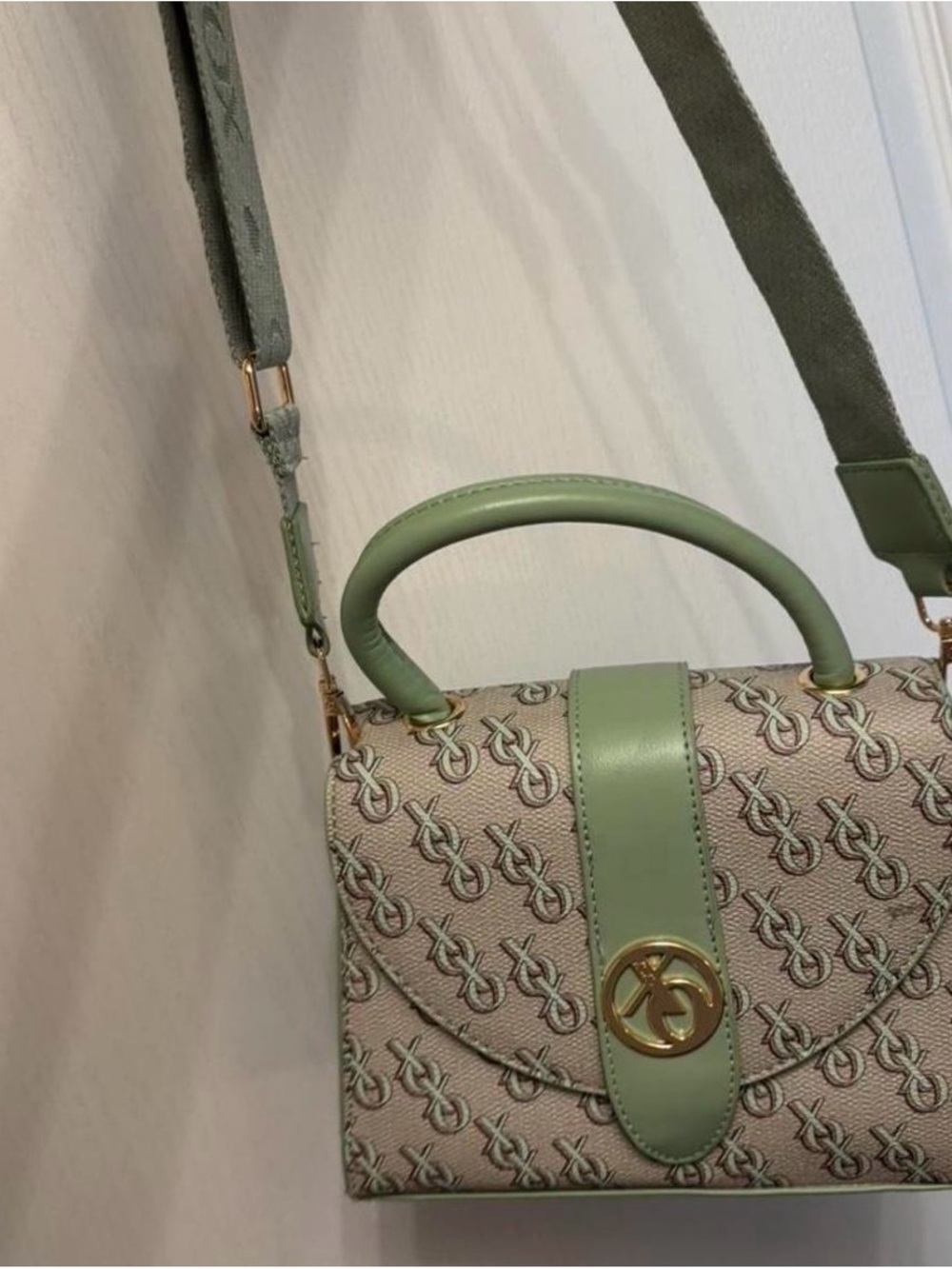 Green Accent Top-Handle Crossbody Bag